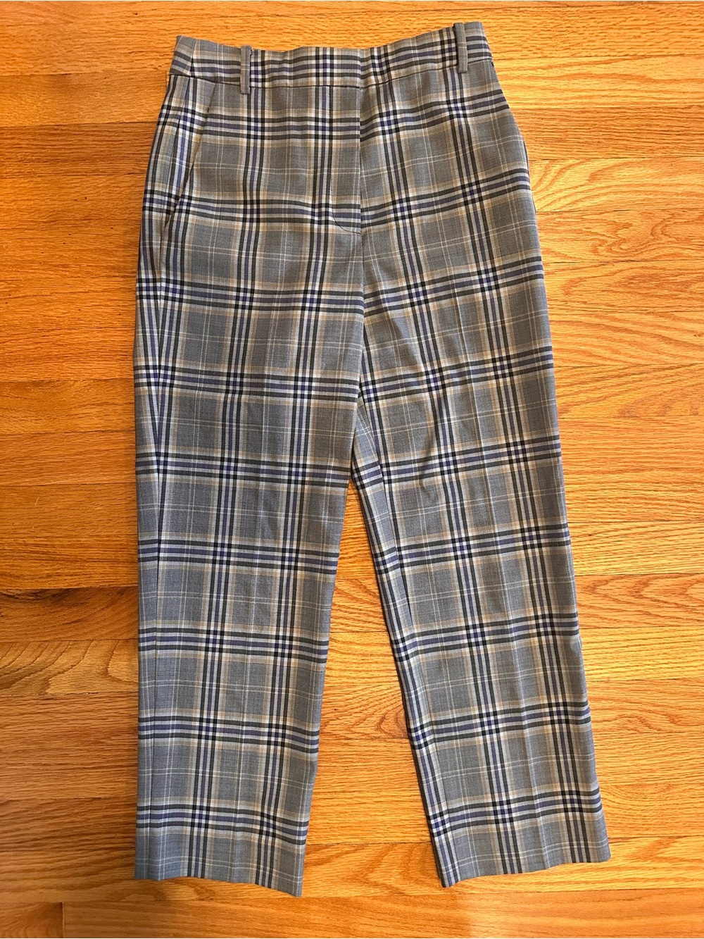 Tibi Lucas Suiting Plaid Wool Blend High Rise Crop Pants Size 0